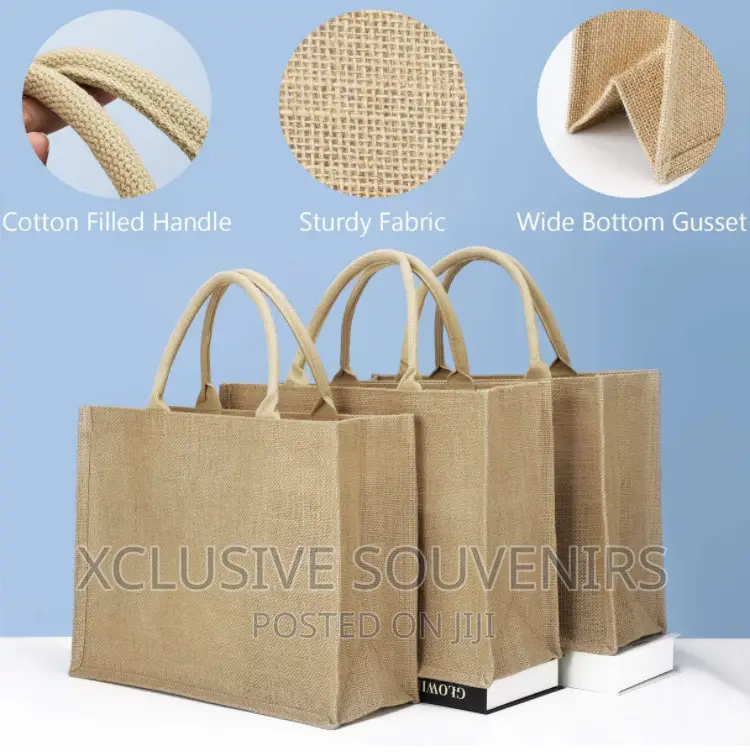 12pcs Large Reusable Jute Canvas Gift Bags With Handle