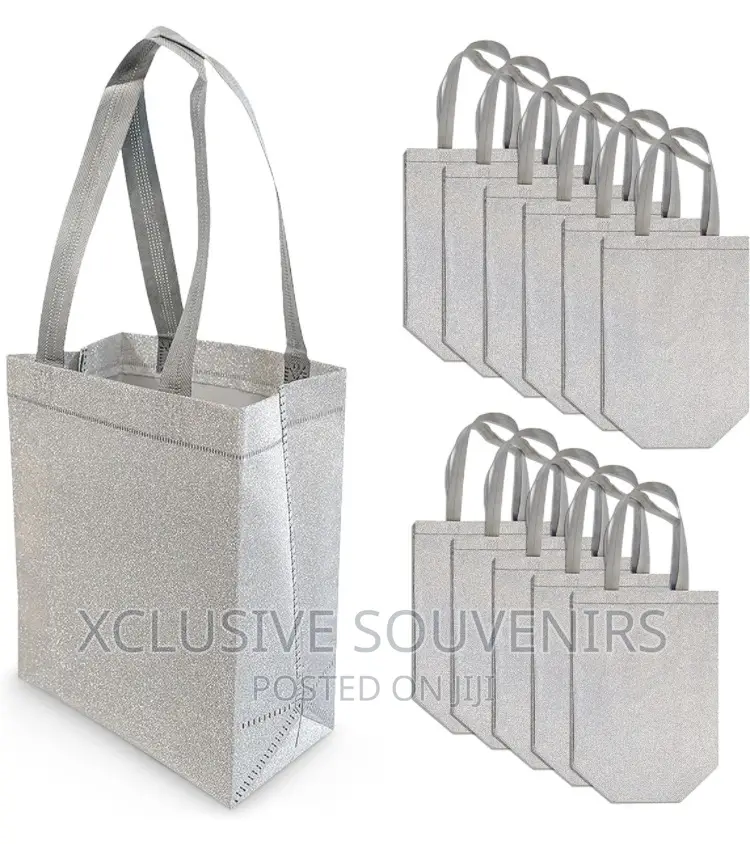 12pcs Medium Size Reusable Gift Bags With Handle Gold/Silver