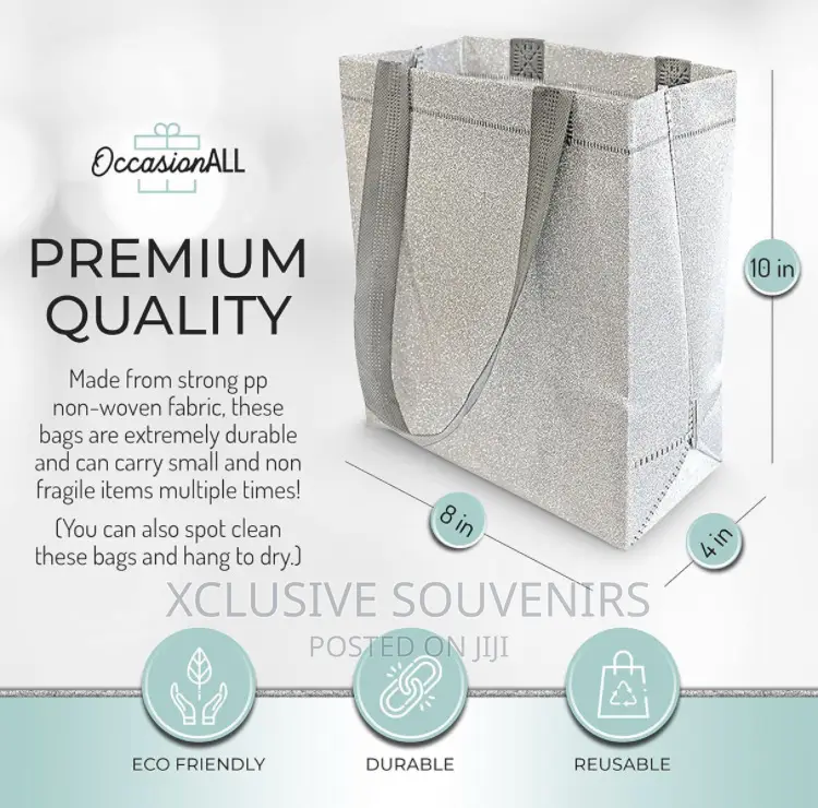 12pcs Medium Size Reusable Gift Bags With Handle Gold/Silver