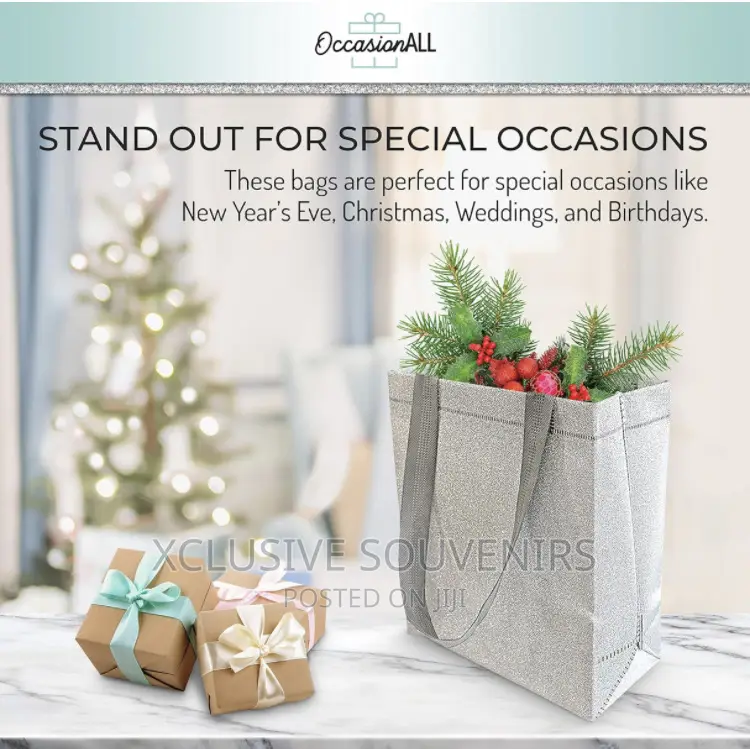 12pcs Medium Size Reusable Gift Bags With Handle Gold/Silver