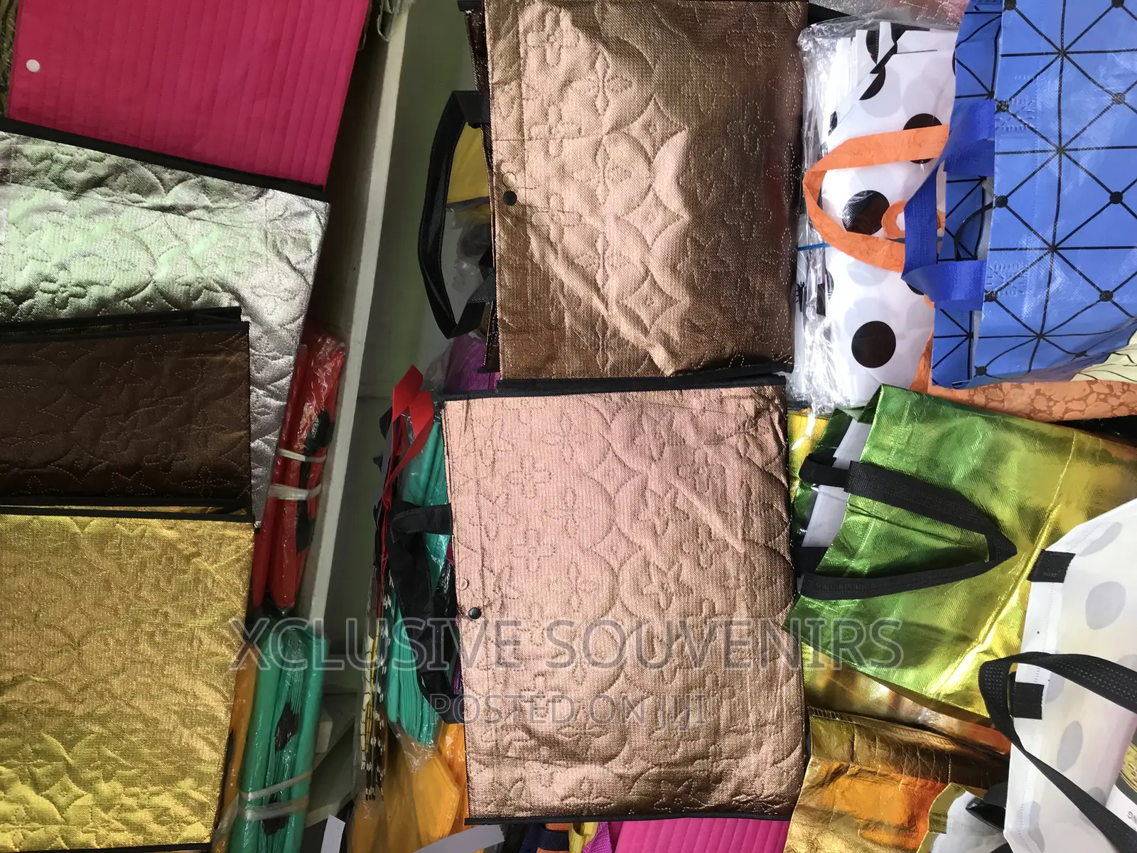 12pcs Large Shinny Brown Tote Bags With Handle