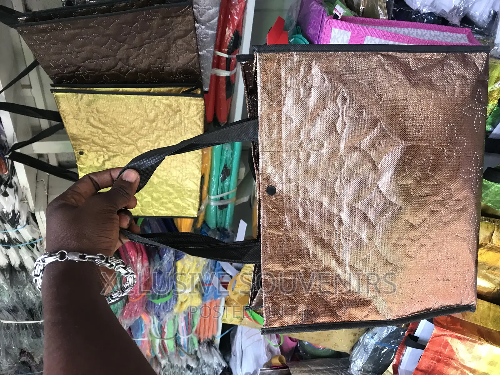 12pcs Small Shinny Brown Tote Bags With Handle