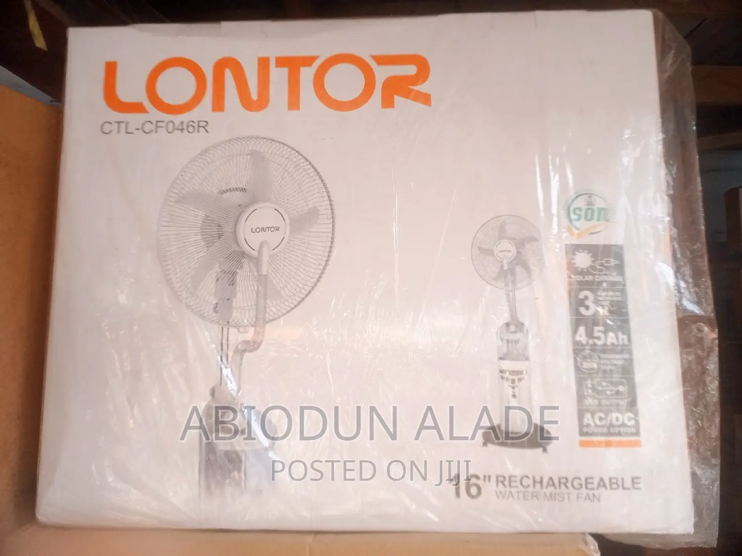 16" Inches Lontor Rechargeable Water Mist Fan