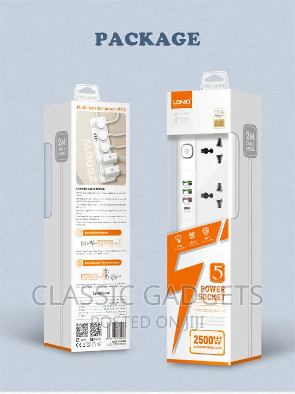 Ldnio Multi-Function 5 Power Sockets +1pd 20W+1qc 18W+2 Auto
