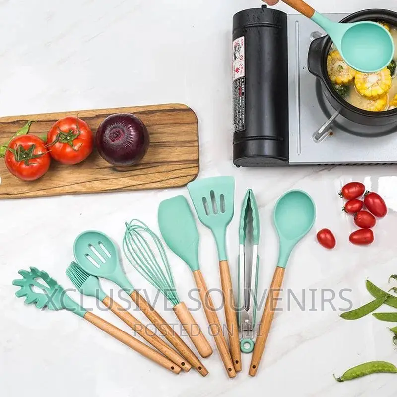 Silicone Cooking Utensils Set With Wooden Handle