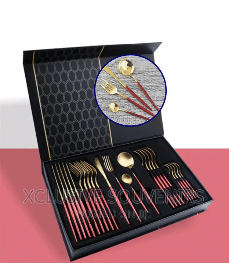 24-Piece Golden Stainless Steel Silverware Set With Box