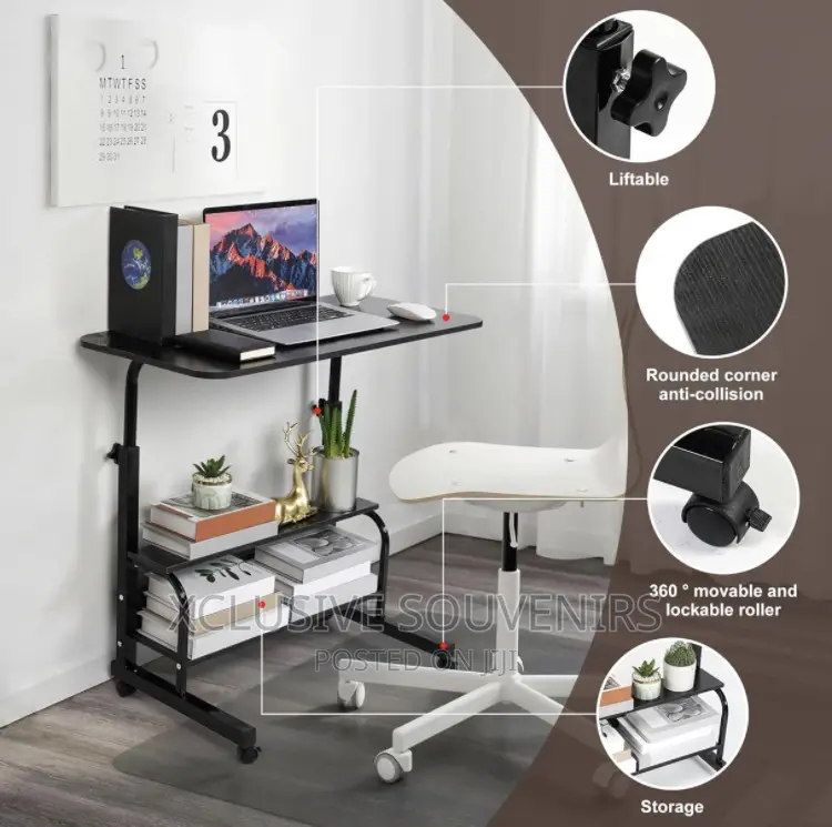 Adjustable Height Desktop/Laptop Desk With Storage and Wheel