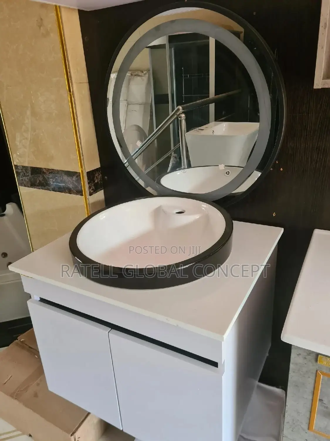 Cabinet Wash Basin With Round Sensor Led Mirror