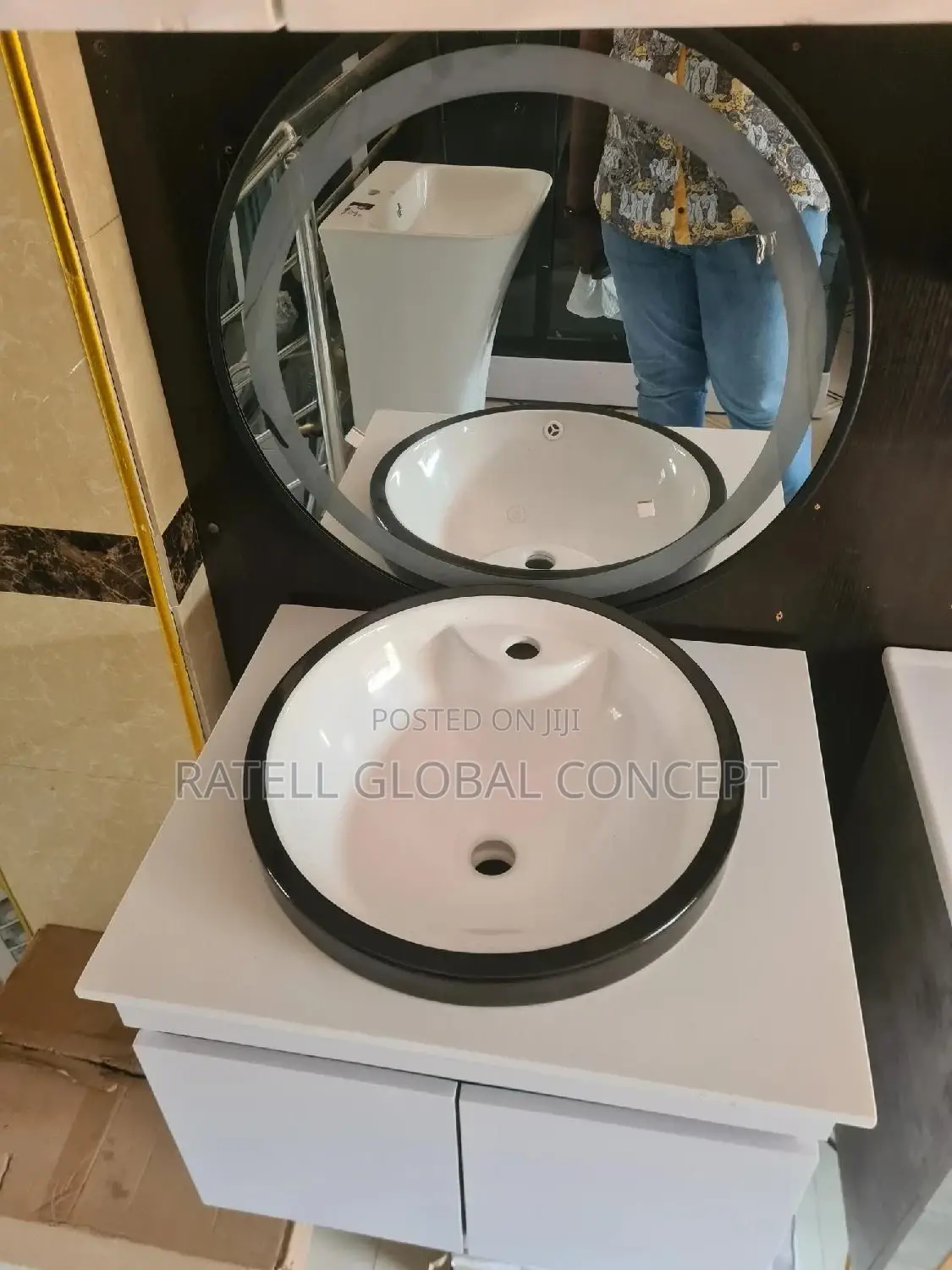 Cabinet Wash Basin With Round Sensor Led Mirror