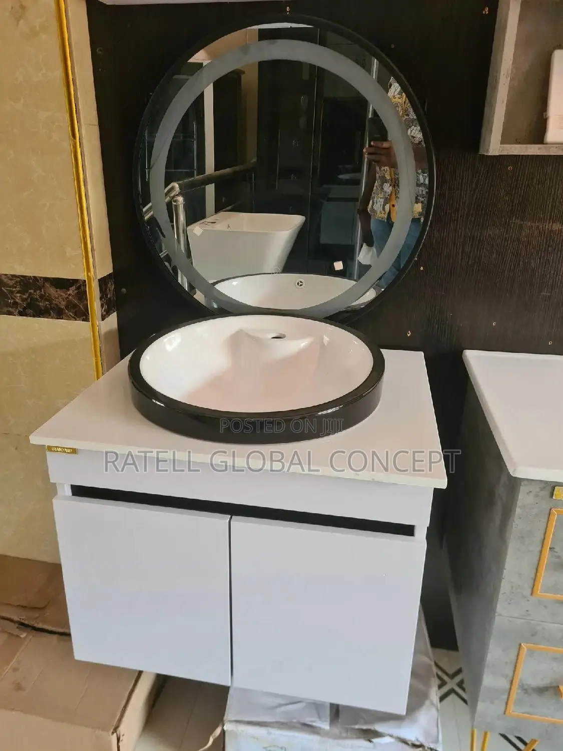 Cabinet Wash Basin With Round Sensor Led Mirror