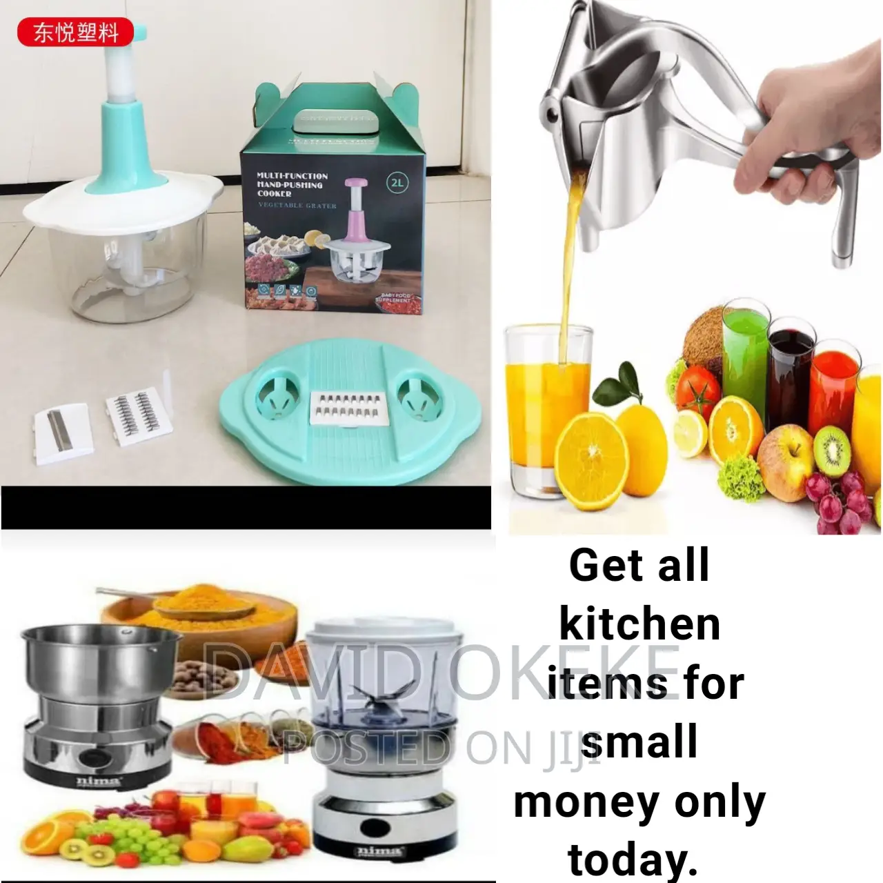 3 in 1 Kitchen Items, Vegetable Chopper, Juicer and Grinder.