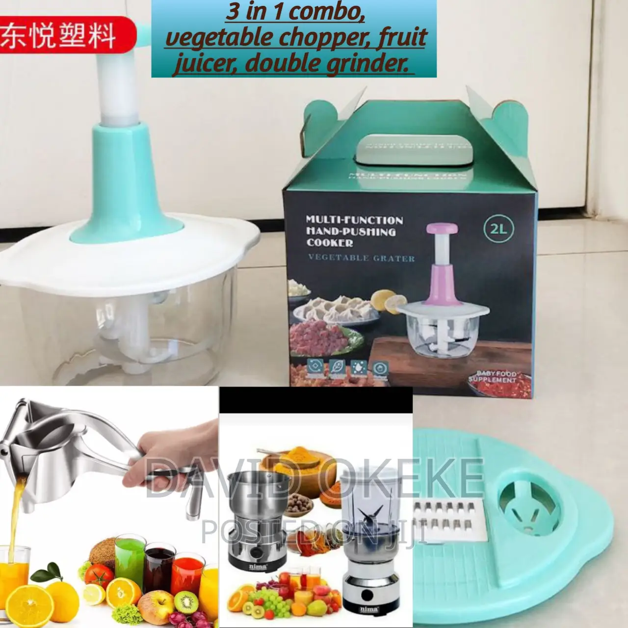 3 in 1 Kitchen Items, Vegetable Chopper, Juicer and Grinder.