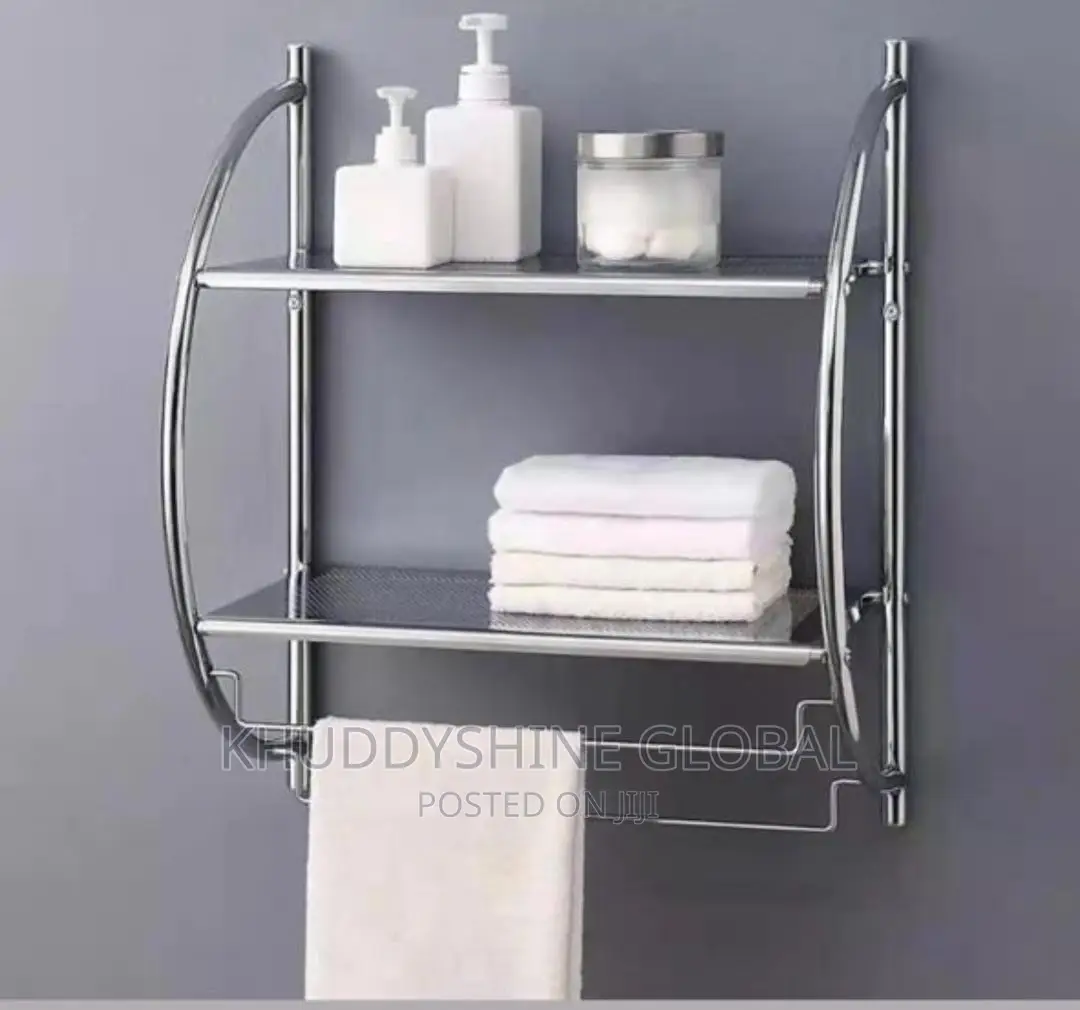 2 Tier Bathroom Commodity Shelf Stainless Stee Towel Hanger