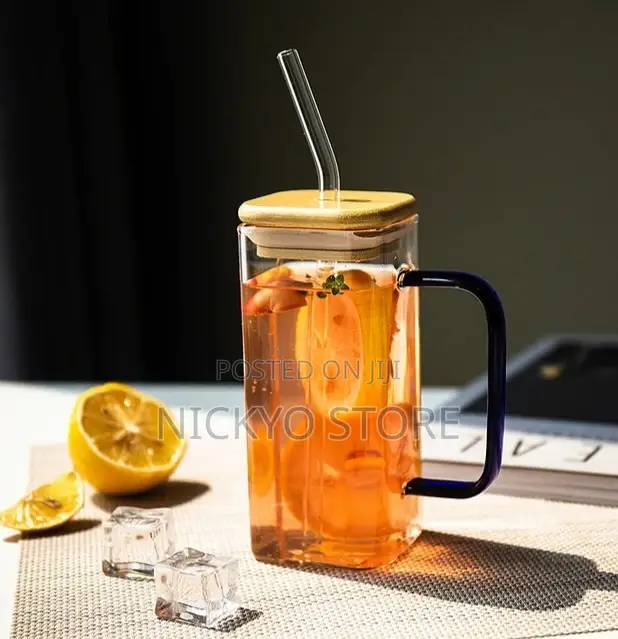 Modern Square Straw Cup Color Handle Juice Cup Bamboo