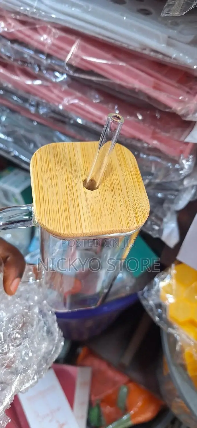 Modern Square Straw Cup Color Handle Juice Cup Bamboo