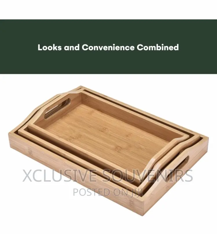 Bamboo Wooden Trays for Home, Restaurant Set of 3