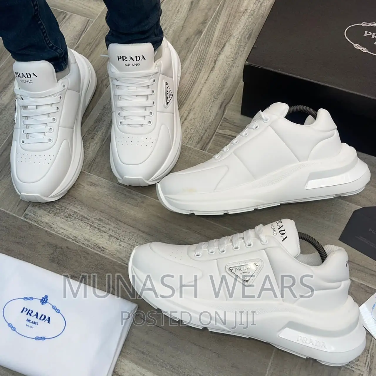 Original Prada All White Luxury Sneakers