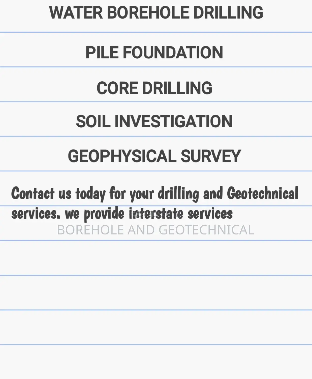 Borehole Drilling, Soil Test in Niger State or Neighbouring
