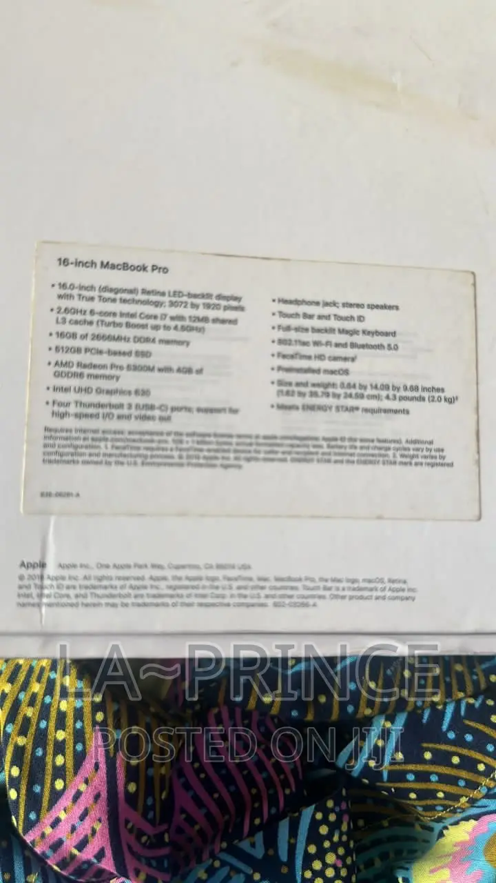 Laptop Apple MacBook Pro 2019 16GB Intel Core I7 SSD 512GB