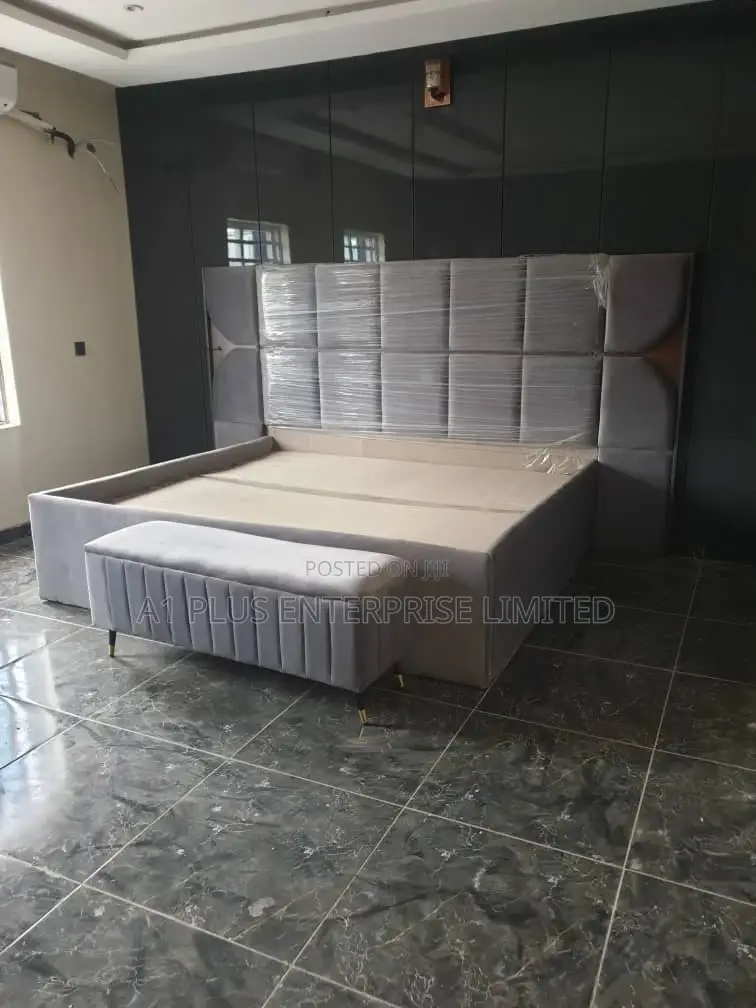 Full-Height Cladded Bed in Dark Grey