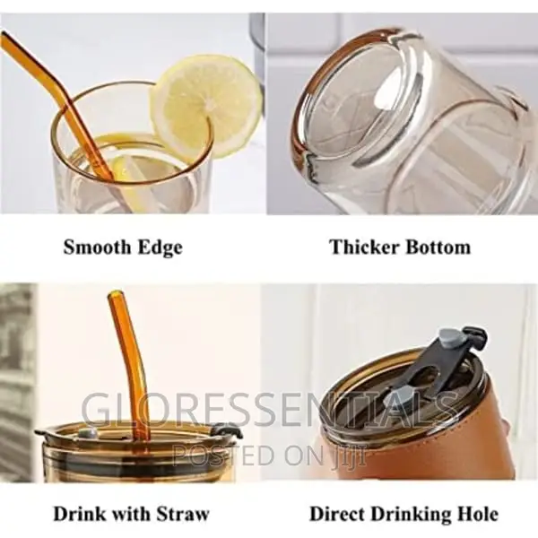 Glass Fashion Cup With Lid Straw and Protective Sleeve