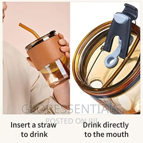 Glass Fashion Cup With Lid Straw and Protective Sleeve