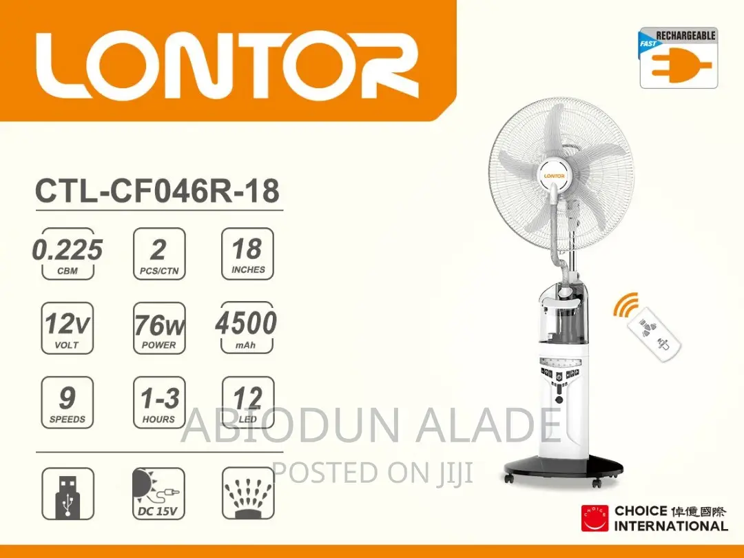 18 Inches Lontor Rechargeable MIST Fan