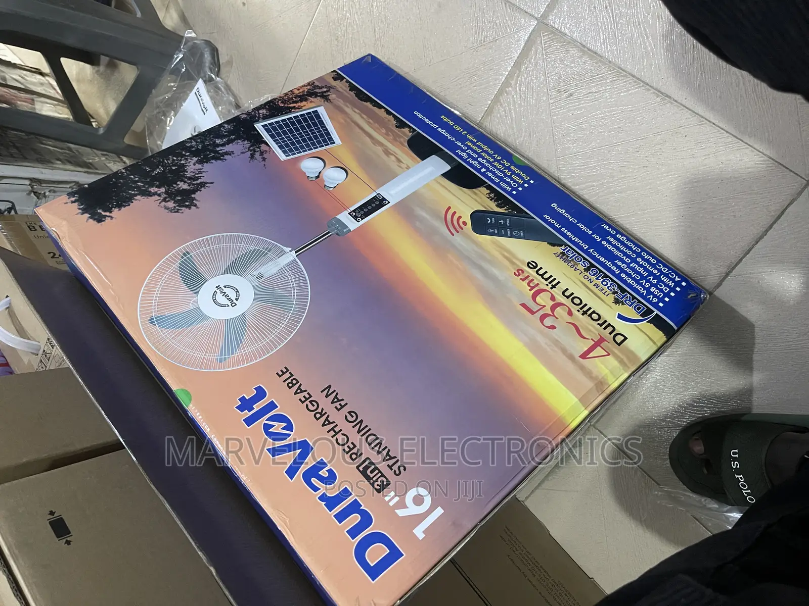 Brand New Duravolt 16inch Rechargeable Standing Fan Withsola