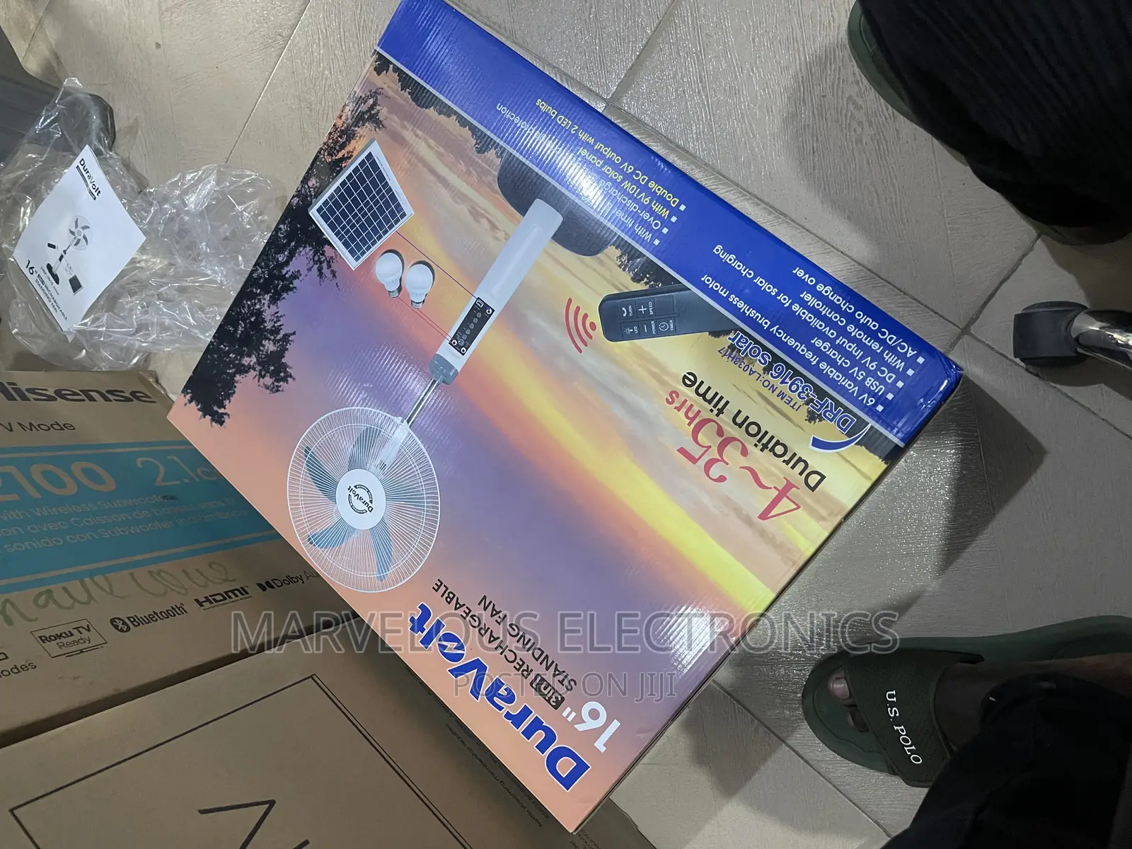 Brand New Duravolt 16inch Rechargeable Standing Fan Withsola