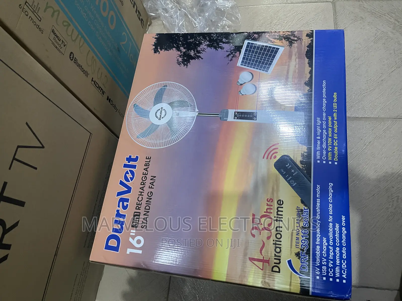 Brand New Duravolt 16inch Rechargeable Standing Fan Withsola