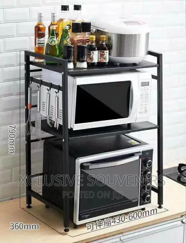 Heavy Duty 3-Tier Microwave Oven Rack With Hooks