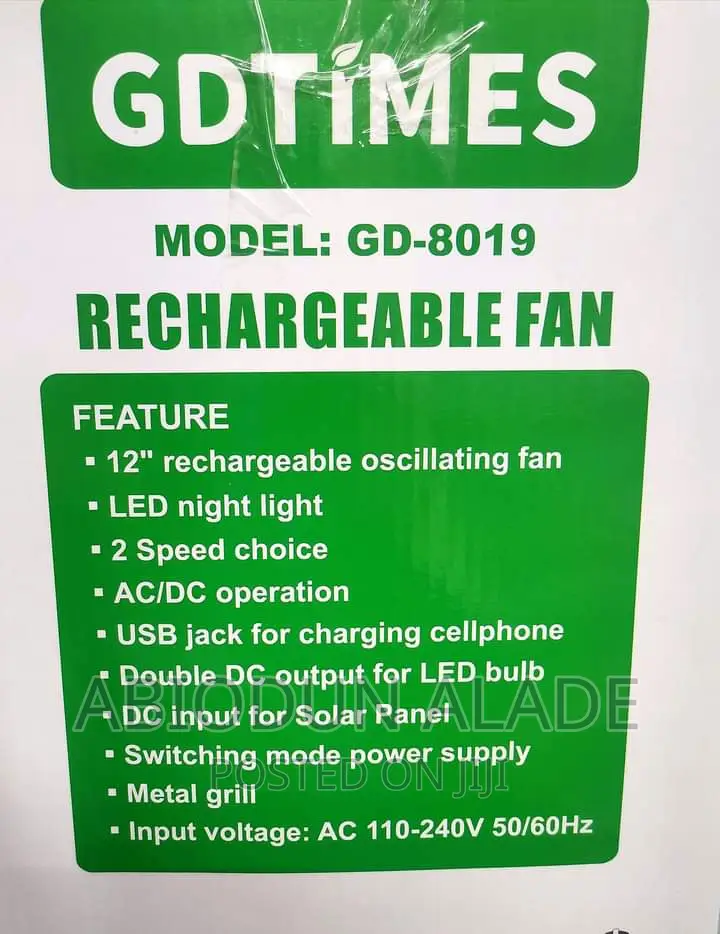GDTIME 12 Inches Rechargeable Solar Fan