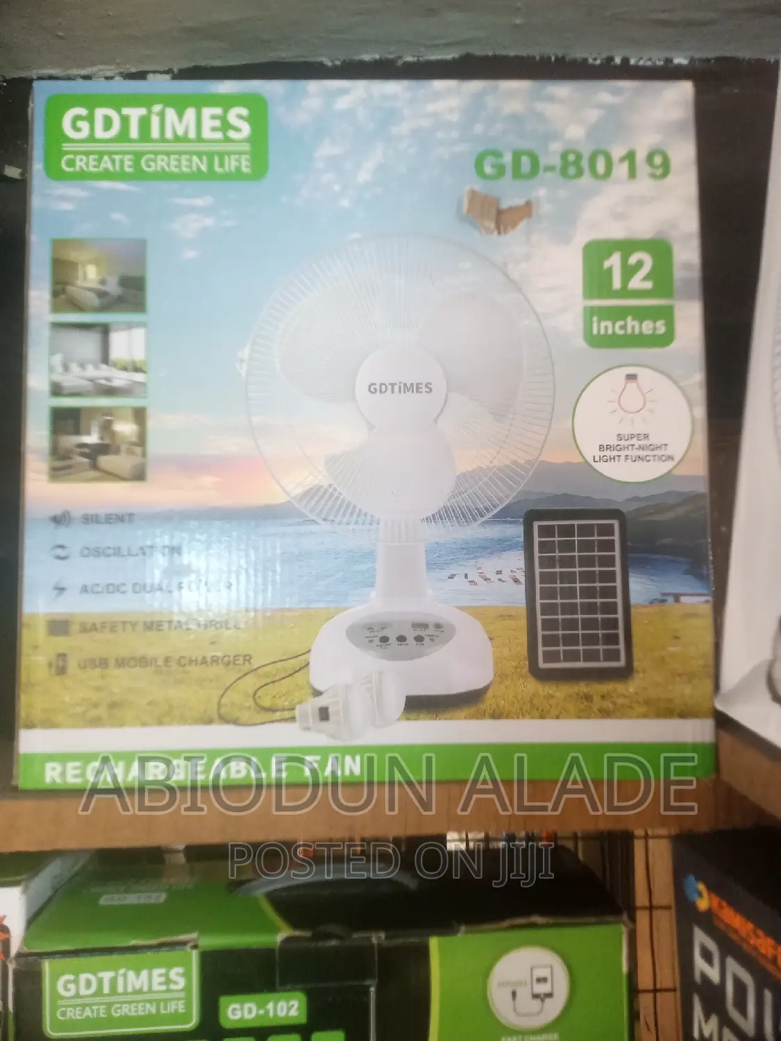 GDTIME 12 Inches Rechargeable Solar Fan