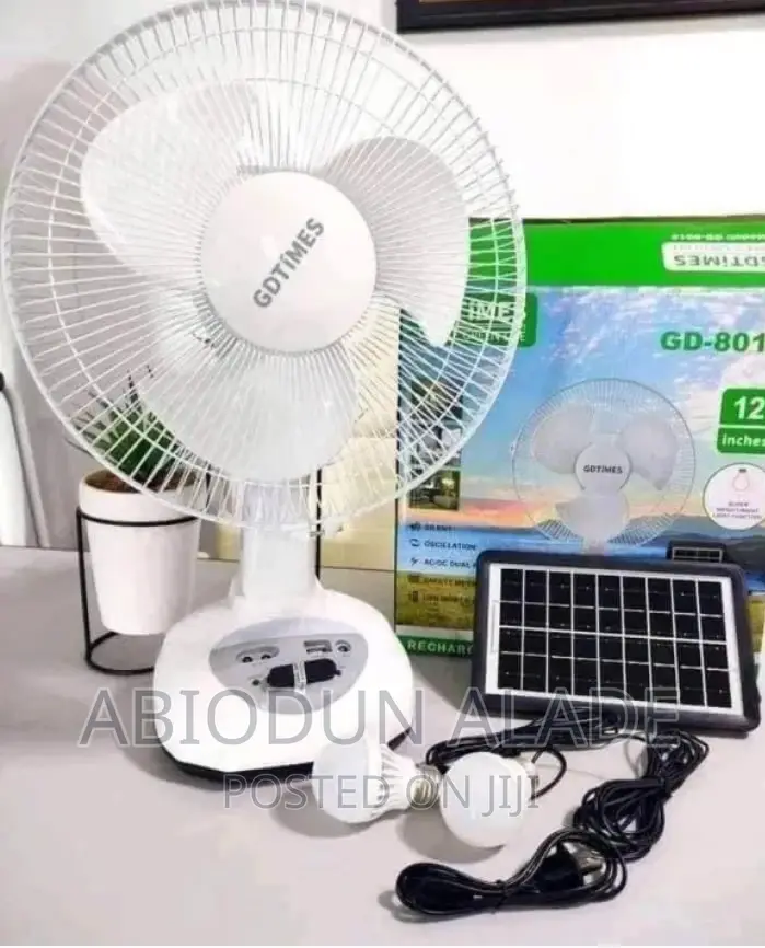 GDTIME 12 Inches Rechargeable Solar Fan