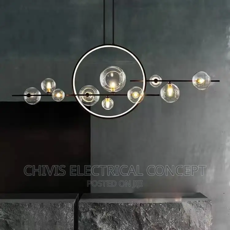 SNADYHA Modern LED Glass Ball Chandelier Black Smoke Clear