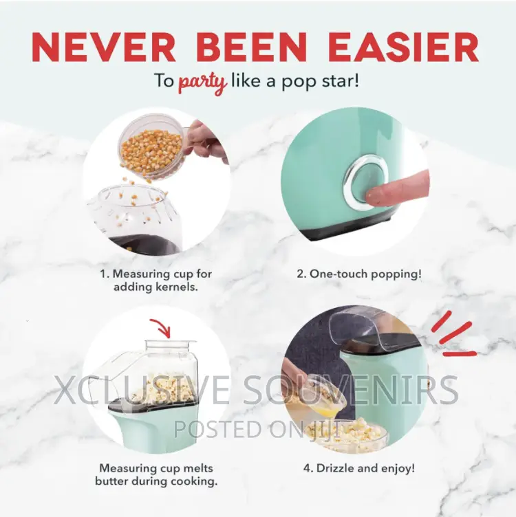 Hot Air Popcorn Popper Maker With Measuring Cup to Portion