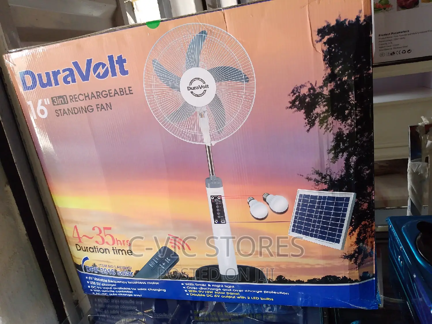 Duravolt 16" Rechargeable Solar Standing Fan
