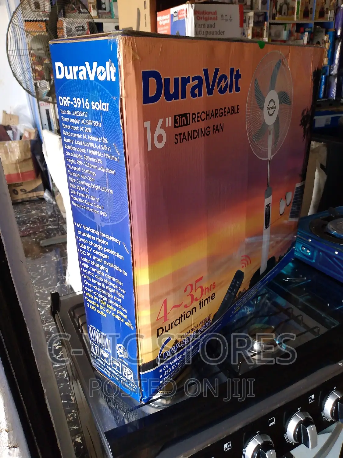 Duravolt 16" Rechargeable Solar Standing Fan