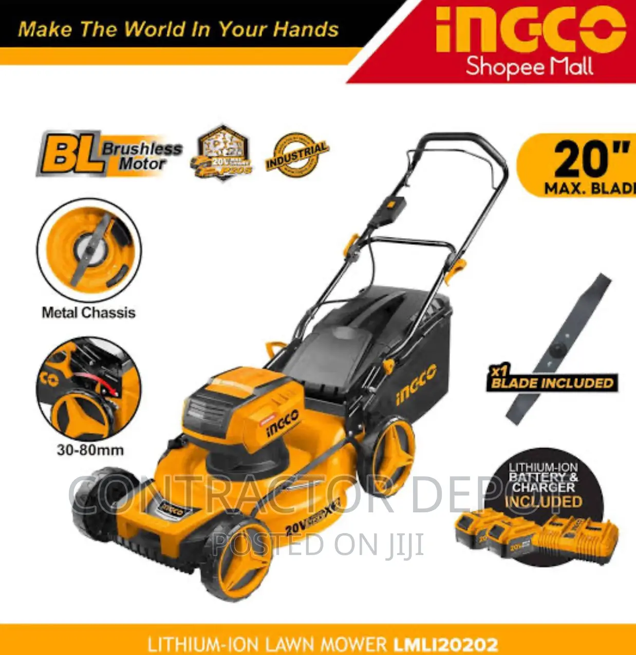 INGCO Lithium-Ion Cordless Lawn Mower 40V 20" Inch