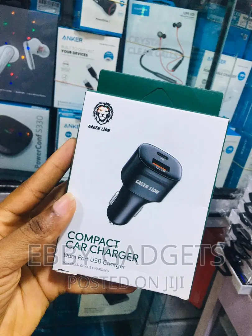 Green Lion Compact Dual Port Car Charger With Cable - 20W