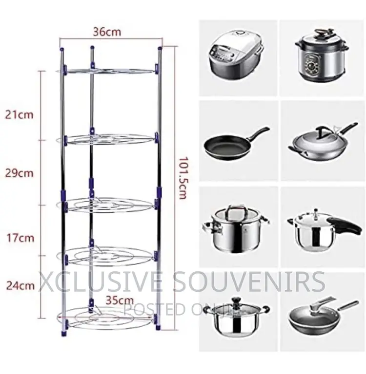 4-Tier Free Standing Stainless Steel Cookware Organizer