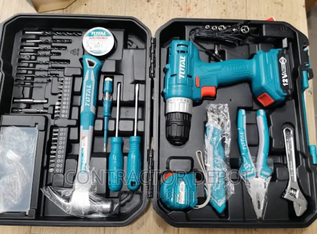 Total 128 Pieces Tool Set With 12V Li-Ion Cordless Drill