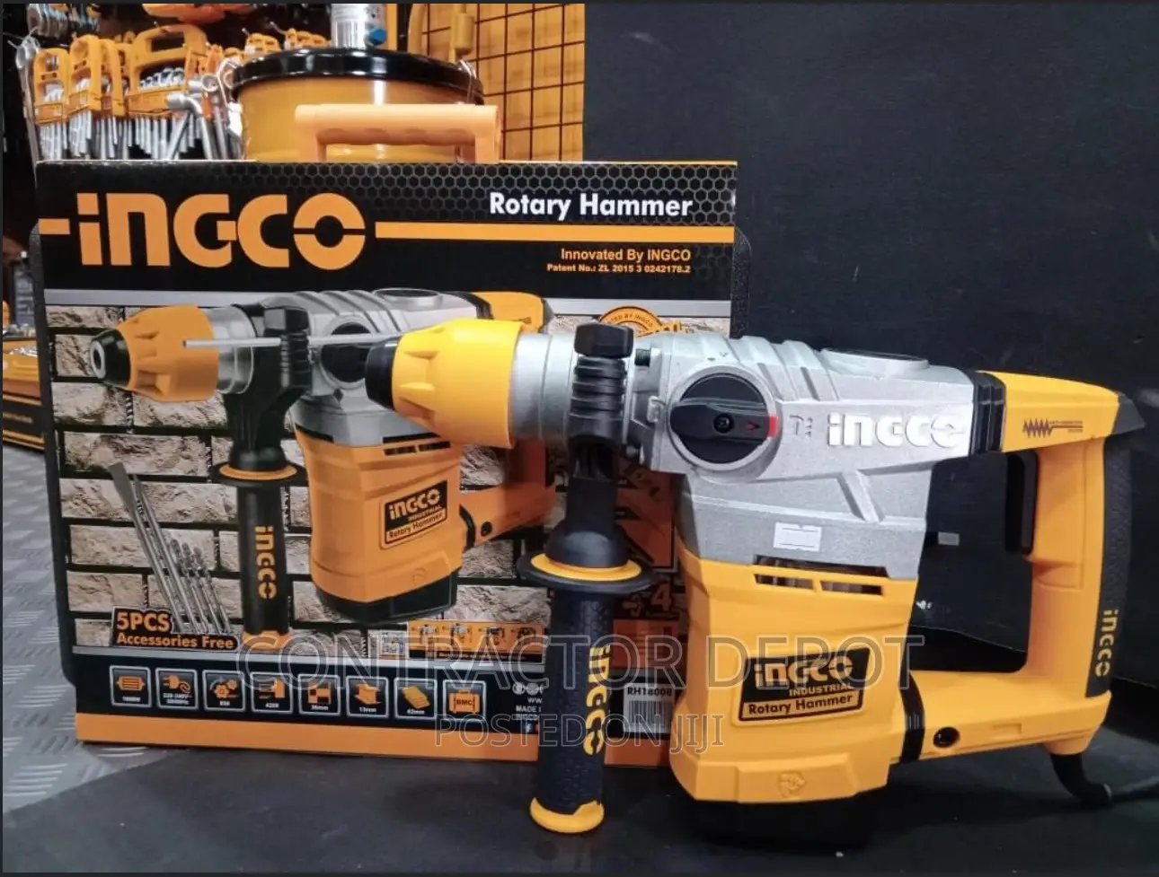 Ingco 1800w SDS Plus Chuck Rotary Hammer+ 3 Drills +2chisels