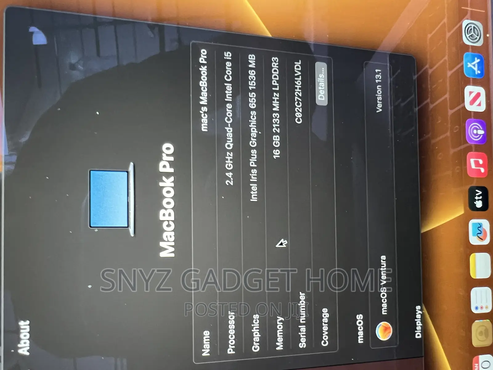 Laptop Apple MacBook Pro 2019 16GB Intel Core I5 SSD 500GB