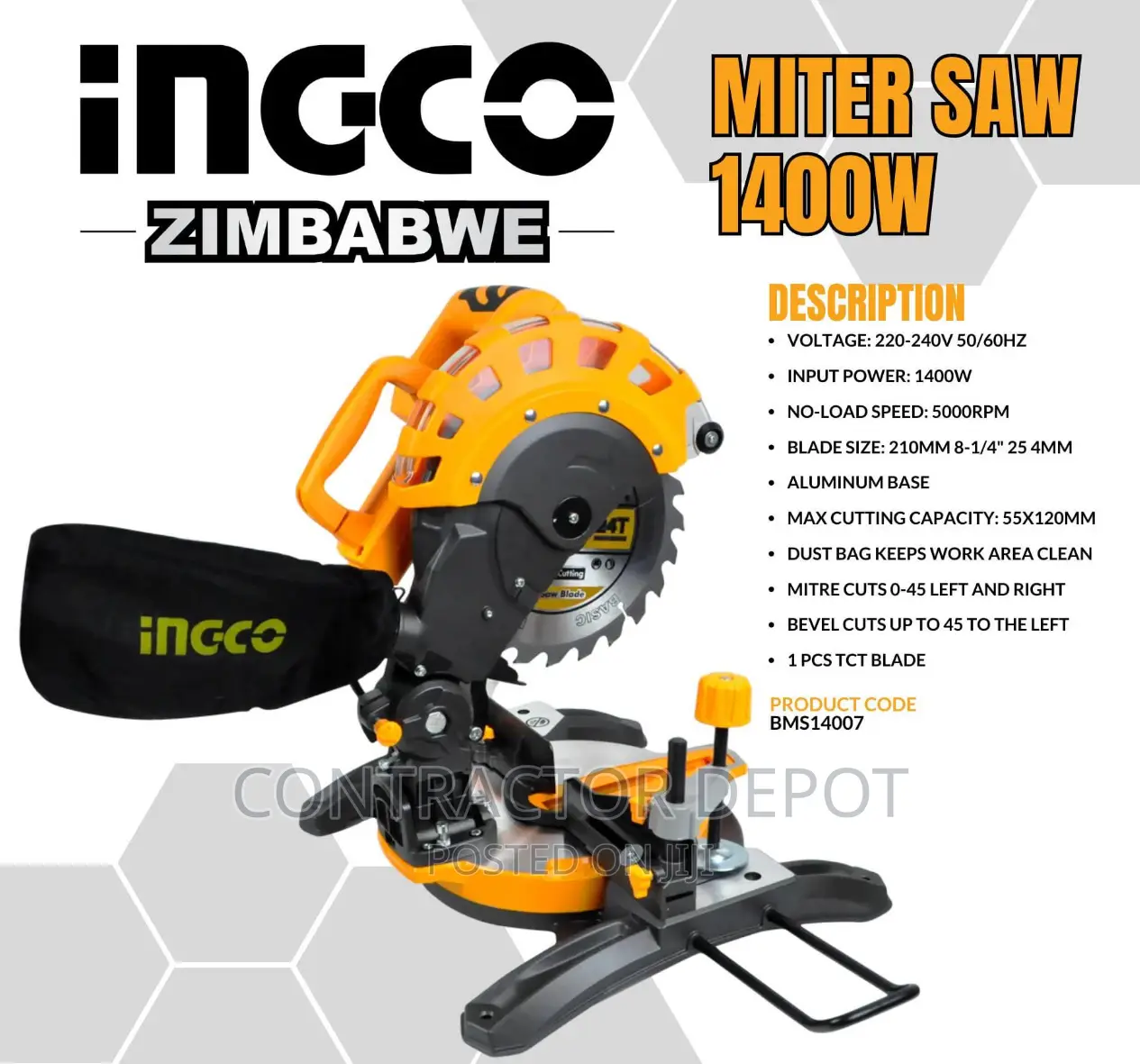 Ingco Miter Saw, Cutting Blade Size: 8 1/4inch