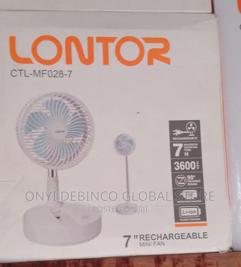 Lontor Rechargeable Adjustable Table or Floor Fan 7 Inches