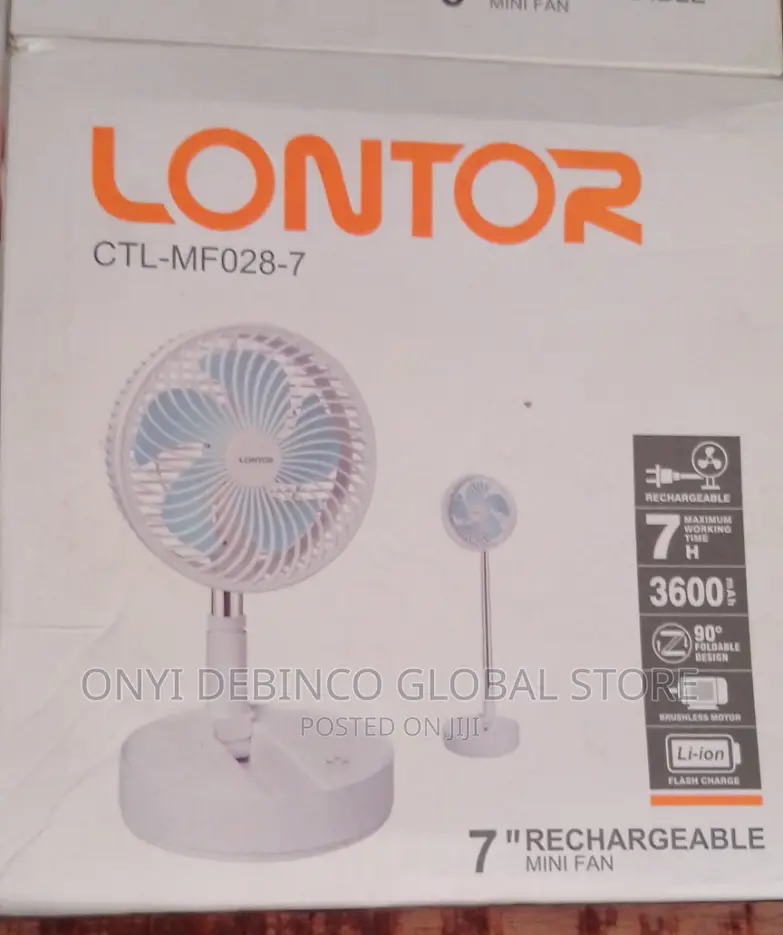 Lontor Rechargeable Adjustable Table or Floor Fan 7 Inches