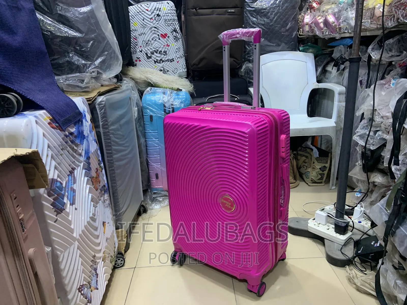 Medium Size Quality Pink Plastic Travel Luggage