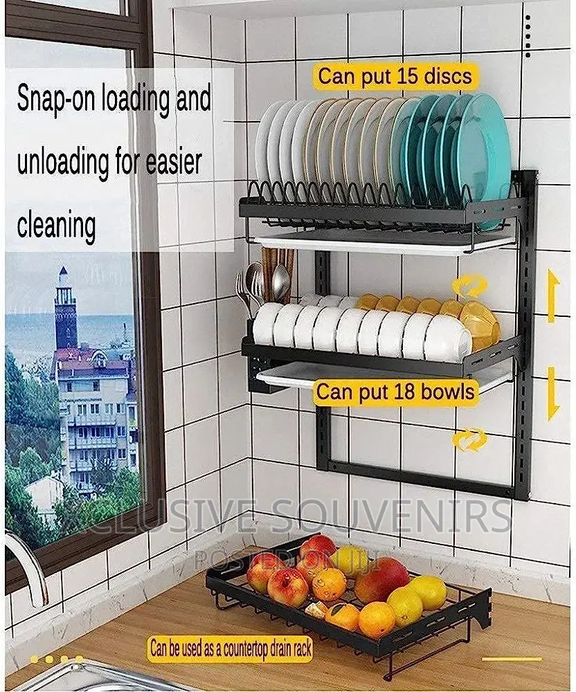 3tier Wall Mount Heavy Duty Stainless Steel Dish Organizer