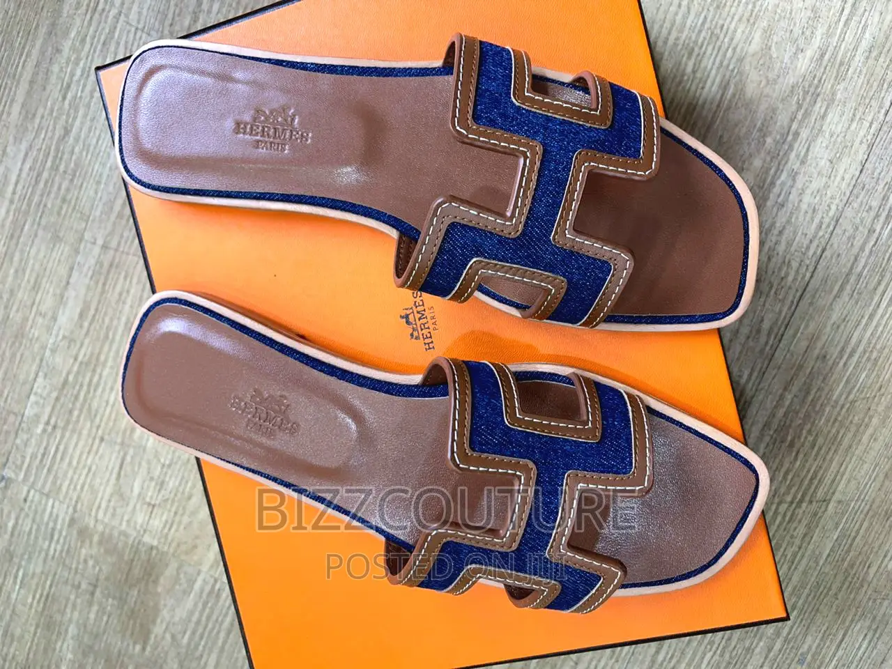 Original HERMES Leather Slippers Available in Store